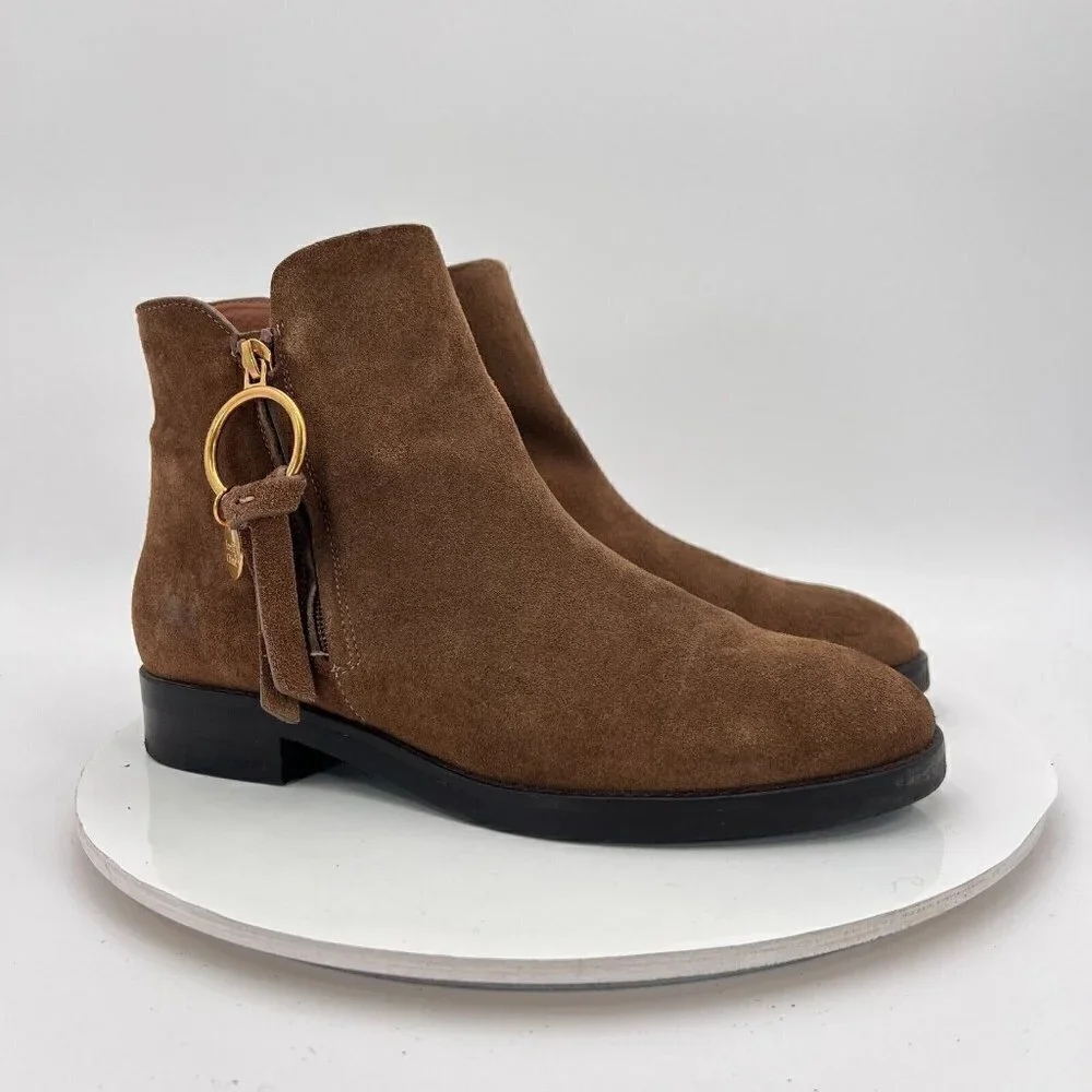 See By Chloe Women Size Eu 39.5 US 9.5 Brown Suede Leather Side Zip Ankle Boot